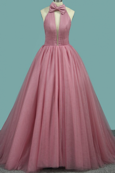 Pink Prom Dress, Prom Dress Long, Halter Prom Dress, Princess Prom Dress, Ball Gown Prom Dress,prom Evening Dress,prom Dress A Line, Prom Dress