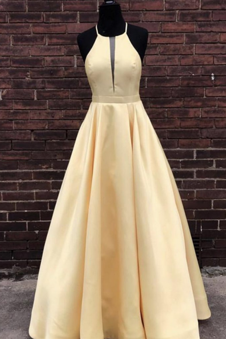 Yellow Prom Dress, Prom Dress Long, Satinprom Dress, Daffodil Prom Dress, Prom Dress 2022,prom Evening Dress,prom Dress Halter, Prom Dress 2023,