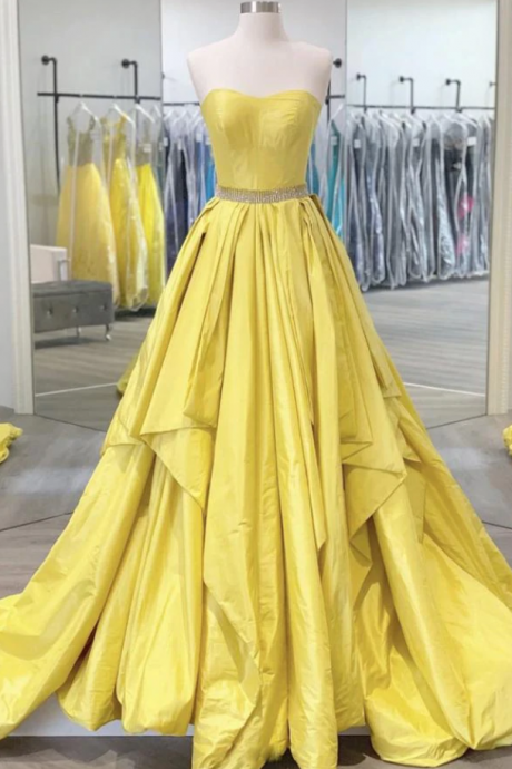 Yellow Prom Dress, Prom Dress Long, Taffeta Prom Dress, Strapless Prom Dress, Formal Dress Yellow, Formal Evening Dress, Prom Dress Women, Prom