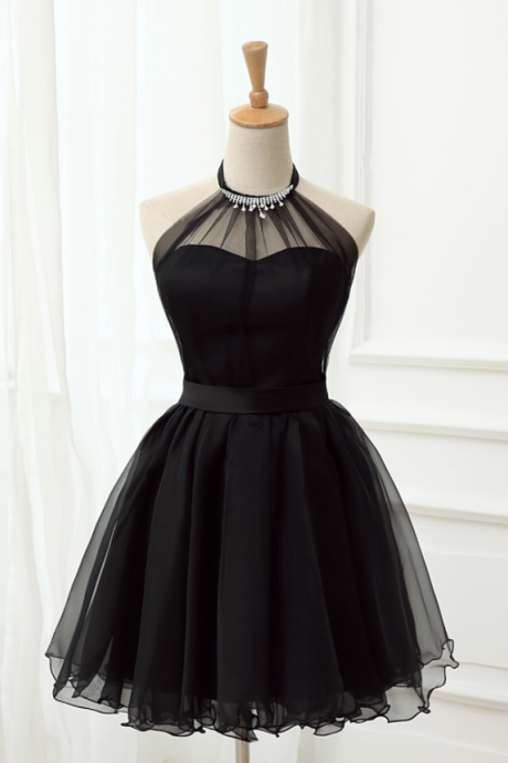 Little Black Dress Halter Chiffon Homecoming Dress Backless Prom Dress Short Cocktail Party Gown