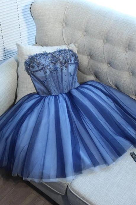 Dusty Blue Homecoming Dress Prom Dress Short Strapless