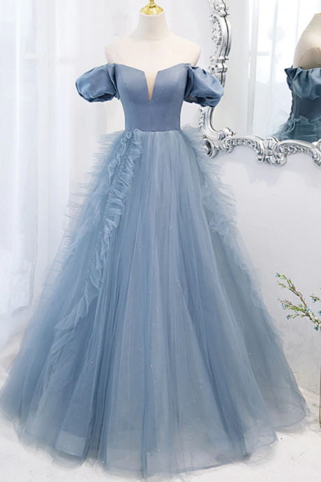 Off Shoulder Light Blue Princess Prom Dress 2023 Formal Evening Gown
