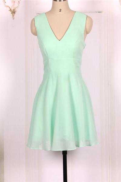 2016 New Cheap V neck Crossover Back Mint Green Chiffon Short Simple Prom Dresses Gowns, Formal Evening Dresses Gowns, Homecoming Graduation Party Dresses Bridesmaid Dresses,Custom Plus size