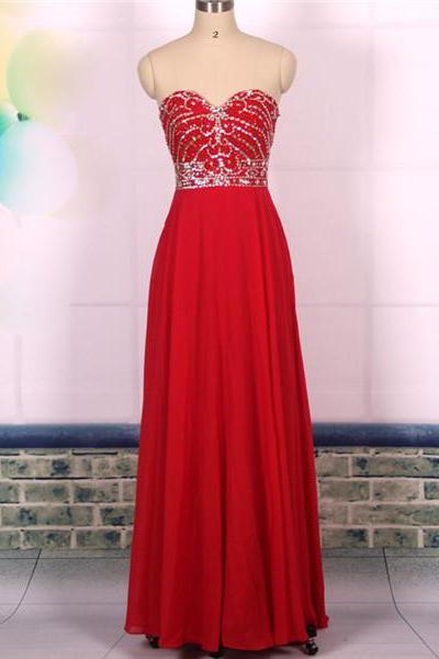 2016 Sweetheart Heavy Beaded Chiffon Long Red Prom Dresses Gowns, Formal Evening Dresses Gowns, Homecoming Graduation Cocktail Party Dresses