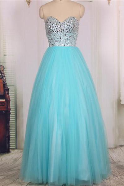 2016 Cheap Sweetheart Heavy Beaded Tulle Long Blue Prom Dresses Ball Gowns, Formal Evening Dresses Gowns, Homecoming Graduation Cocktail Party Dresses Custom Plus size