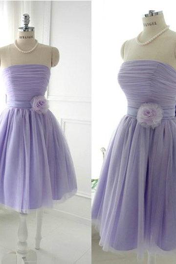 Ball Gown Strapless Lavender Tulle Short Prom Dresses Gowns 2016, Formal Evening Dresses Gowns, Homecoming Graduation Cocktail Party Dresses,