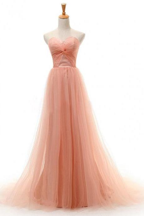 2016 Cheap A line Sweetheart Tulle Coral Pink Long Prom Dresses Gowns, Formal Evening Dresses Gowns, Homecoming Graduation Cocktail Party Dresses,Custom Plus size
