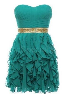 Cheap Ball Gown Sweetheart Chiffon Short Green Prom Dresses Gowns 2016, Formal Evening Dresses Gowns, Homecoming Graduation Cocktail Party Dresses,Custom Plus size