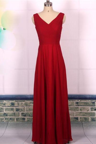 Custom Cheap A line V neck Ruhed Chiffon Long Elegnat Wine Red Burgundy Simple Prom Dresses Gowns 2016,Formal Evening Dresses Gowns, Homecoming Graduation Cocktail Party Dresses, Bridesmaid Dresses Plus size