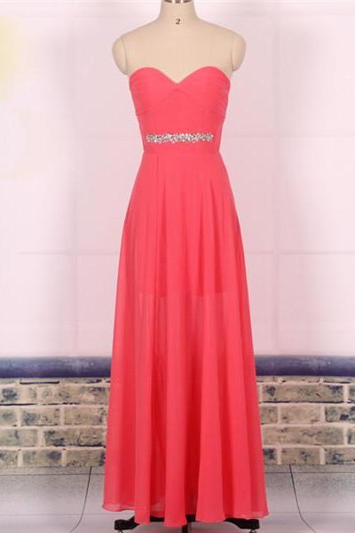 Custom A Line Sweetheart Pink Chiffon Long Prom Dresses Gowns 2016, Formal Evening Dresses Gowns, Homecoming Graduation Cocktail Holiday Party