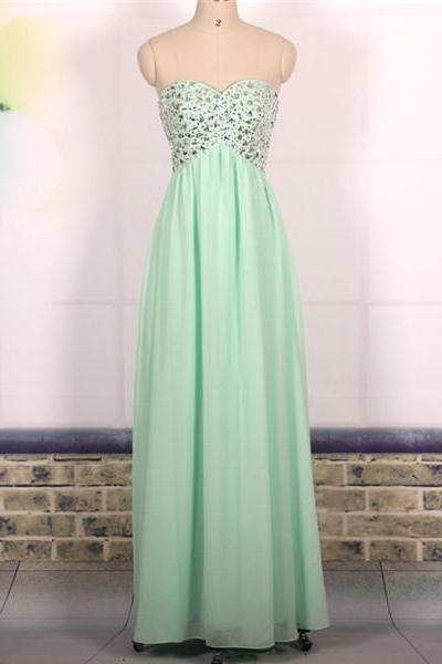 Custom Cheap A line Beaded Sweetheart Emire Waist Chiffon Long Mint Green Prom Dresses Gowns 2016, Formal Evening Dresses Gowns, Homecoming Graduation Cocktail Holiday Party Dresses Plus size