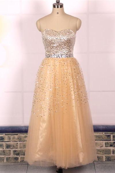 Custom Sweetheart Heavy Beaded Bling Bling Tulle Long Champagne Prom Dresses 2016 Ball Gowns, Formal Evening Dresses Gowns, Homecoming