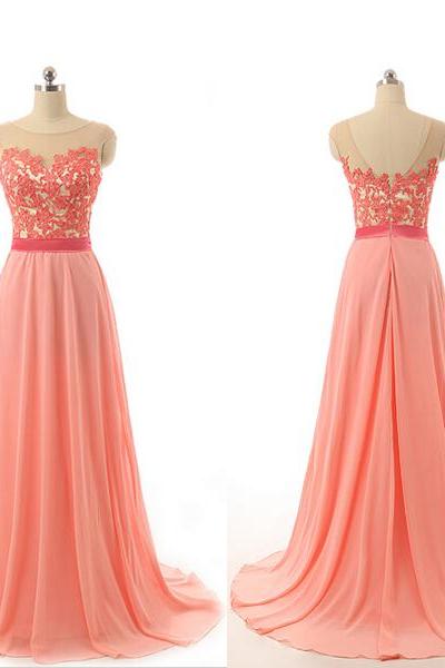 Custom Cap Sleeves Coral Pink Lace Long Prom Dresses Gowns 2016, Formal Evening Dresses Gowns, Homecoming Graduation Cocktail Party Dresses,