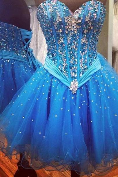 Custom Ball Gown Prom Dress, Short Prom Dresses,Sweetheart Prom Dress, Blue Prom Dress, Tulle Prom Dress.Tulle Homecoming Dress, Homecoming Dresses On Sale, Cocktail Dress, Party Dress