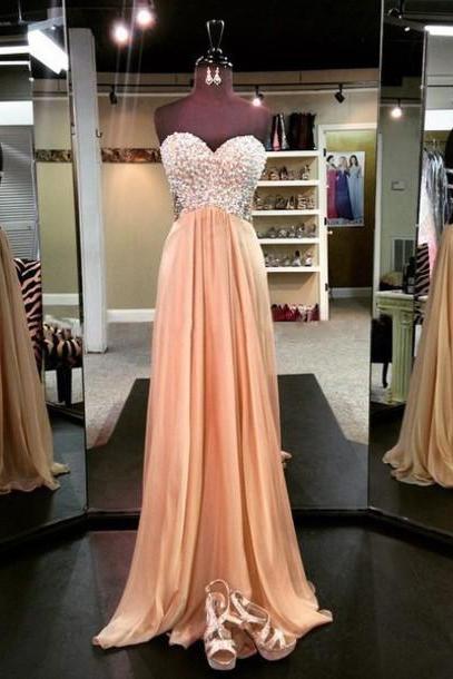 Custom Sparkle Long Prom Dress,sweetheart Prom Dress, Chiffon Prom Dresses,champagne Prom Dress, Beaded Prom Gowns, Prom Dress Long, Formal