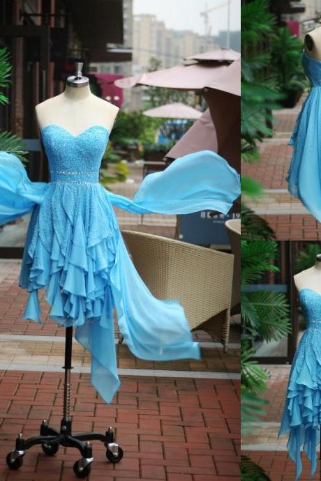 Blue Prom Dress,short Prom Dress,beaded Prom Dress,sweetheart Prom Dress,chiffon Prom Dress,blue Evening Dress, Short Evening Dress,formal Dress,