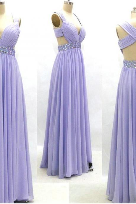 Prom Dress With Crossover Back, Lavender Prom Dress,chiffon Prom Dress,long Prom Dress,elegant Prom Dress,chiffon Evening Dress, Long Evening