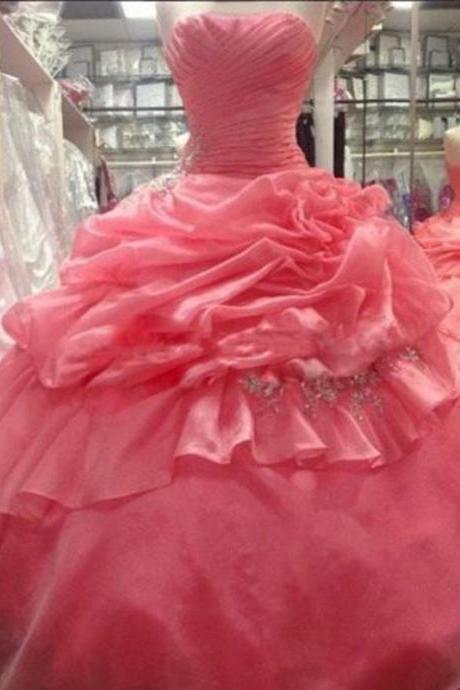 2016 Sexy Sweetheart Coral Quinceanera Dresses Ball Gown For 15 Years Prom Party Dress Custom Prom Gowns Sweet 16 Dresses