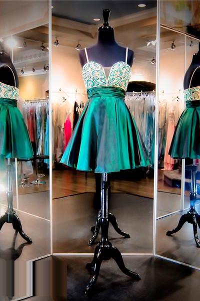 Green Prom Dress,prom Dress With Spaghetti Straps,short Prom Dress, Prom Dress,prom Dress 2016,8th Grade Prom Dress,green Evening Dress, Short