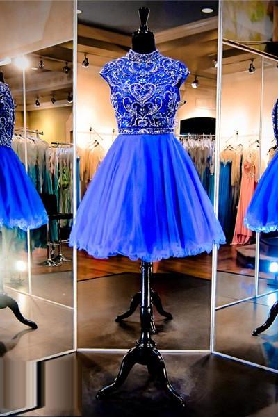 Royal Blue Prom Dress,short Prom Dress,high Neck Prom Dress, Prom Dress,prom Dress 2016, 8th Grade Prom Dress,sparkle Prom Dress, Mini Prom