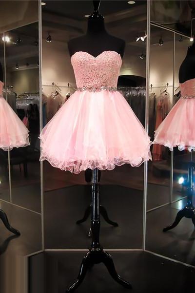 Pink Prom Dress,short Prom Dress,lace Prom Dress, Prom Dress,junior Prom Dress, Prom Dress 2016, Lace Homecoming Dress, 8th Grade Prom