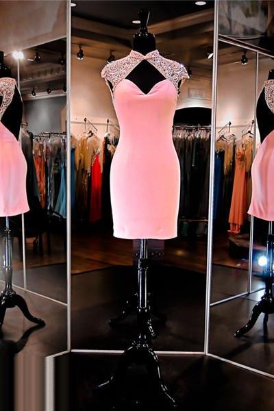 Pink Prom Dress,short Prom Dress,straight Prom Dress,backless Prom Dress, Sexy Prom Dress, Prom Dress,prom Dress 2016,spandex Prom Dress, Jersey