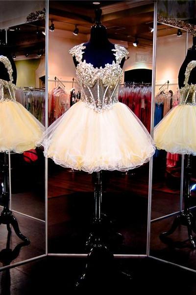 Yellow Prom Dress,short Prom Dress,junior Prom Dress, Prom Dress,prom Dress 2016,lace Prom Dress, Sexy Prom Dress, Yellow Homecoming Dress, 8th