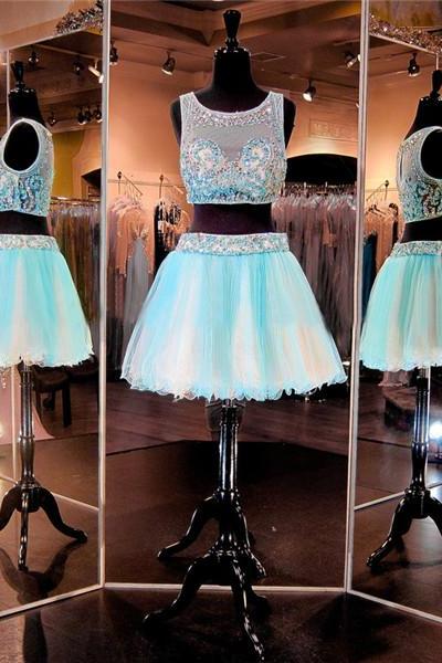 2 Piece Prom Dress,short Prom Dress,junior Prom Dress, Prom Dress,prom Dress 2016,ice Blue Prom Dress, Sexy Prom Dress, Ice Blue Homecoming