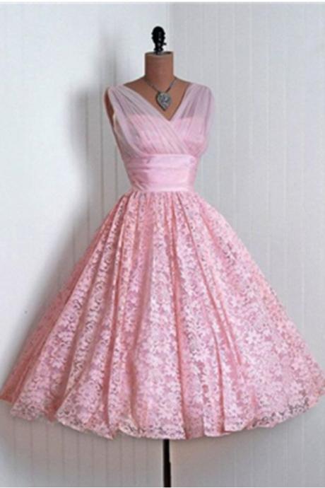 Homecoming Dress, Pink Homecoming Dress, Knee Length Homecoming Dress, Knee Length Prom Dress, Pink Prom Dress, Lace Prom Dress