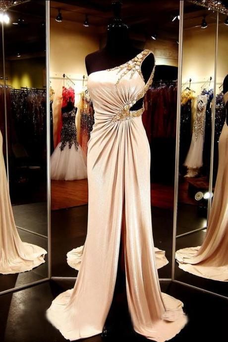Champagne Prom Dress,one Shoulder Prom Dress, Prom Gown,prom Dress 2017,long Prom Dress, Sexy Prom Dress,prom Dress One Shoulder, Homecoming