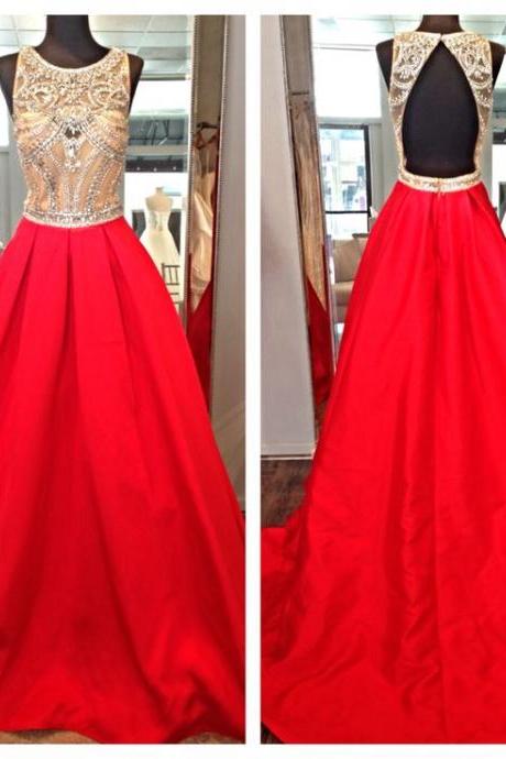 Prom Dresses, Prom Gown, Prom Dress Open Back, Red Prom Dress,Prom Dress Heavy Beaded,Graduation Dress,Evening Dress RT0022