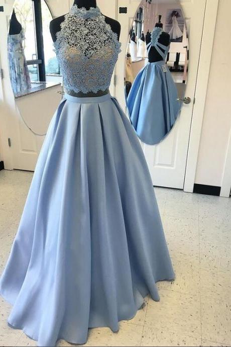 Prom Dresses, Prom Gown,Two Piece Prom Dress,Lace Prom Dress,Light Sky Blue Prom dress,Formal Dress,Evening Dress RT0080