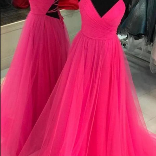 Watermelon Princess Tulle Prom Dress Backless Formal Evening Gown